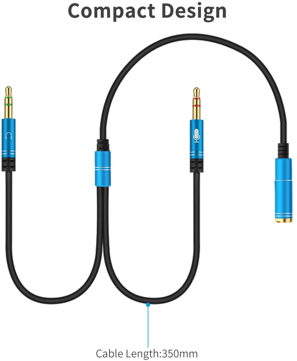 DnGeky Headphone Splitter For Computer 3.5mm Female to 2 Dual 3.5mm Male Headphone Mic Audio Y Splitter Cable Smartphone Headset to PC Adapter (Blue) - Image 3