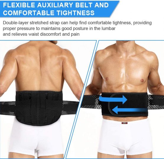 Back Support Belt, Lower Back Brace with Double Adjustable Straps and Built-in Splints, Medical-Grade Lumbar Belt for Pain Relief and Injury Prevention, Large 33-44 Inch - Image 3