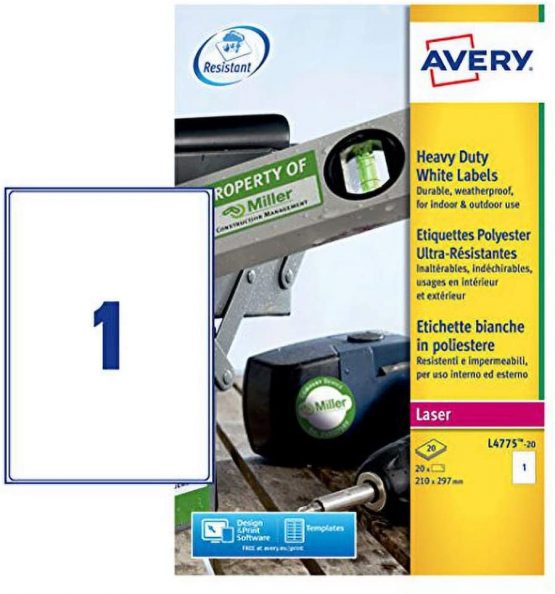 Avery 707964 - Polyester Labels 20 Pages, White