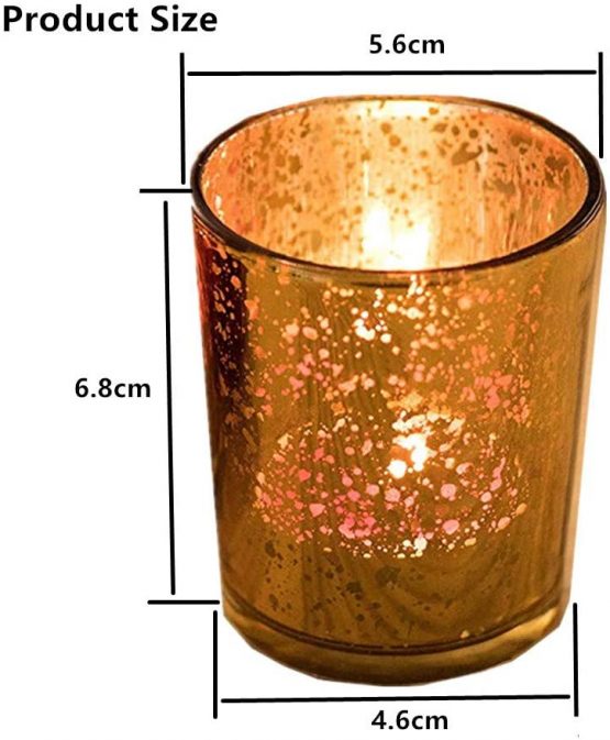 GUIFIER 12PCS Classy Mercury Glass Votive Tealight Candle Holders,Speckled Gold Candle Holder 2.67" H for Weddings, Parties and Home Decoration - Tea Light Candles are not included - Image 2