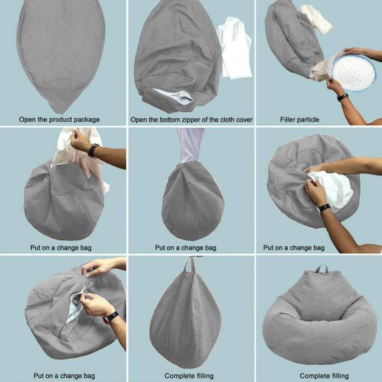 Dandelionsky Classic Bean Bag Chair Sofa Cover, Lazy Lounger Bean Bag Storage Chair Cover for Adults and Kids without Filling - 80x90cm - Image 4