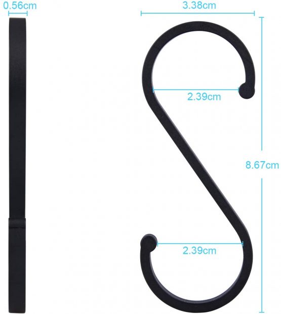 ACMETOP S Hooks, 12 Pack Aluminum S Shaped Hooks, Matte Finish S Hooks for Hanging Pots and Pans, Plants, Coffee Cups, Clothes, Towels in Kitchen, Bedroom, Bathroom, Office and Garden (Matte Black) - Image 3