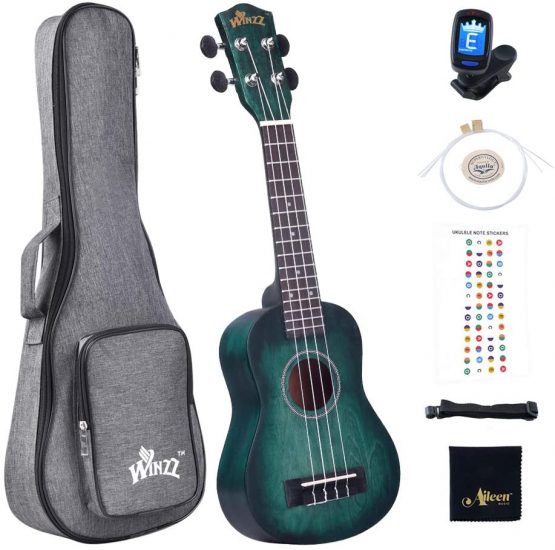 Winzz Kids Adults Ukulele Soprano Beginner Kit 21 Inches with 6 Accessories, Unique Color Design–Dark Cyan