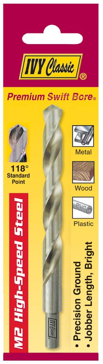IVY Classic 01130 15/32-Inch M2 High Speed Steel Drill Bit, 118-Degree Point, Reduced Shank, 1/Card, 15/32 x 5-3/4"