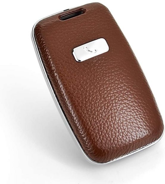 ontto for Land Rover Car Key Case Shell Genuine Leather Plastic Smart Car Key Fob Holder Protector Cover Fit for Lange Rover Defender Evoque Freelander 2 Discovery LR4 LR2 Jaguar with Keyring Brown - Image 2