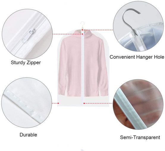 Vicloon Clothes Covers, 6Pcs Garment Covers EVA Dustproof Waterproof Anti-Moth Suit Covers with Zip Coat Covers for Clothes Suits Shirts Gowns and Dresses - Image 4