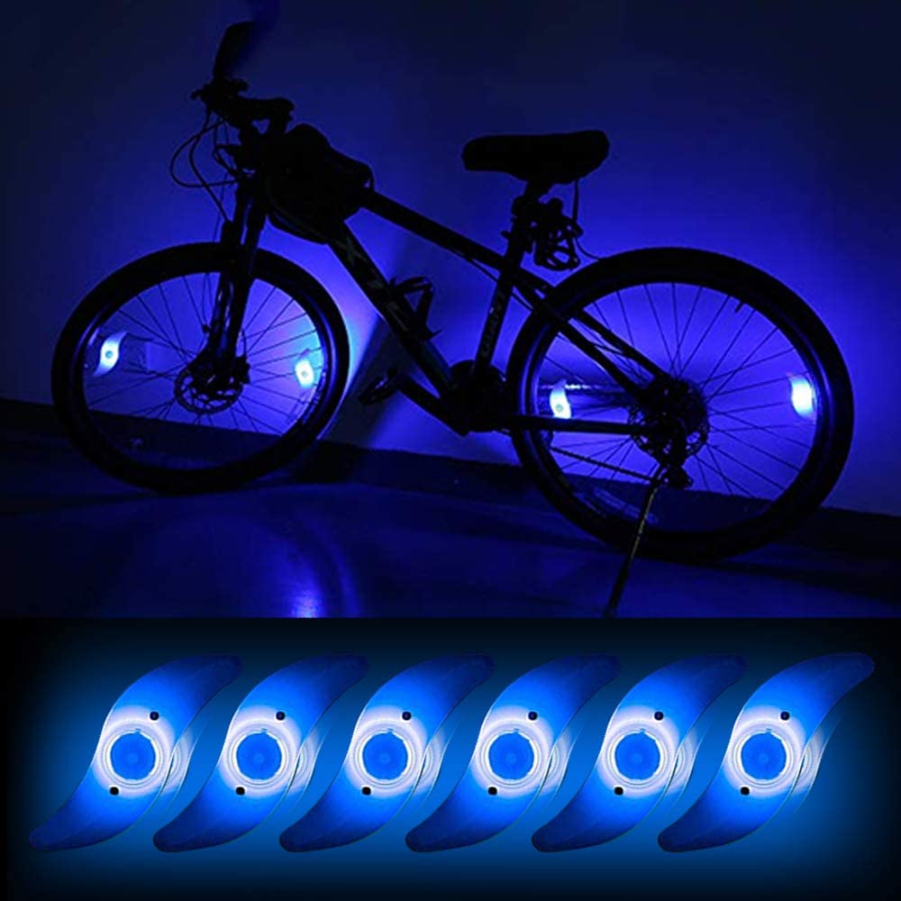 Teguangmei 6Pcs Bicycle Hot Wheel Spoke Lights, Blue Flashing LED Neon Lights Bike Cycling Tire Spoke Safety Warning Lights Waterproof