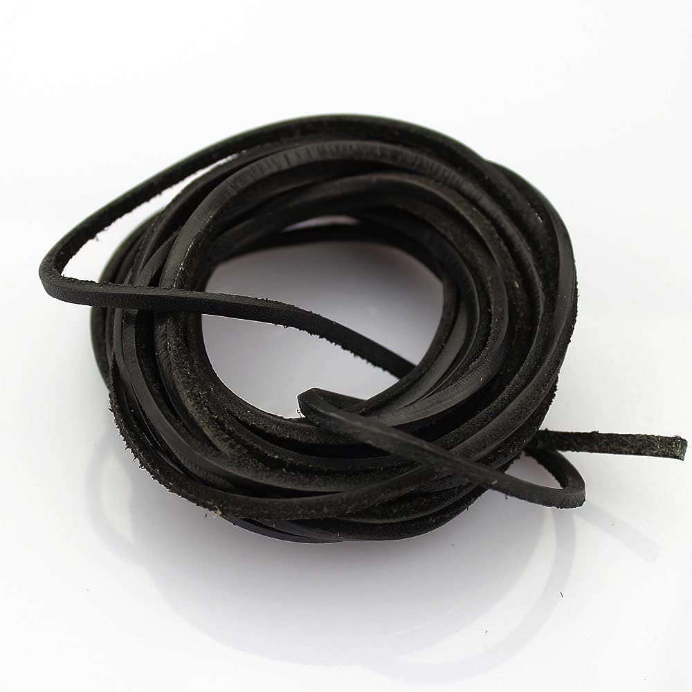 LolliBeads (TM) 3mm Flat Genuine Leather Cord Braiding String Black (5 Yards), Flat Black_3mm_5m, 3mm 5yard