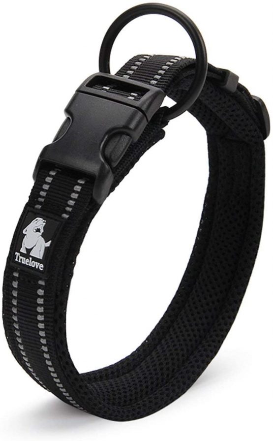 TRUE LOVE Truelove Dog Training Collar TLC5011 Reflective Premium Duraflex Buckle Nylon Webbing Pet Dog Collars,High Grade Nylon Webbing No Choke Basic Collars Now Available (M, Black)