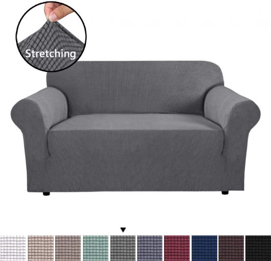 BellaHills Super Stretch Sofa Covers Couch Covers Sofa Slipcovers Furniture Protector for Sofas / Kids / Pets | Form Fitted Jacquard with Elastic Bottom, Thick Soft Non Slip (2 Seater, Black)