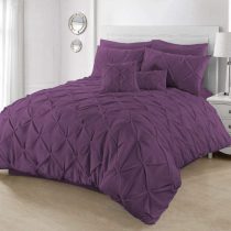 SeventhStitch Pintuck Duvet Cover with Pillowcases 100% Percale Cotton Quilt Bedding Covers Single Double King Super King Size Bed Sets (Plum, Double)
