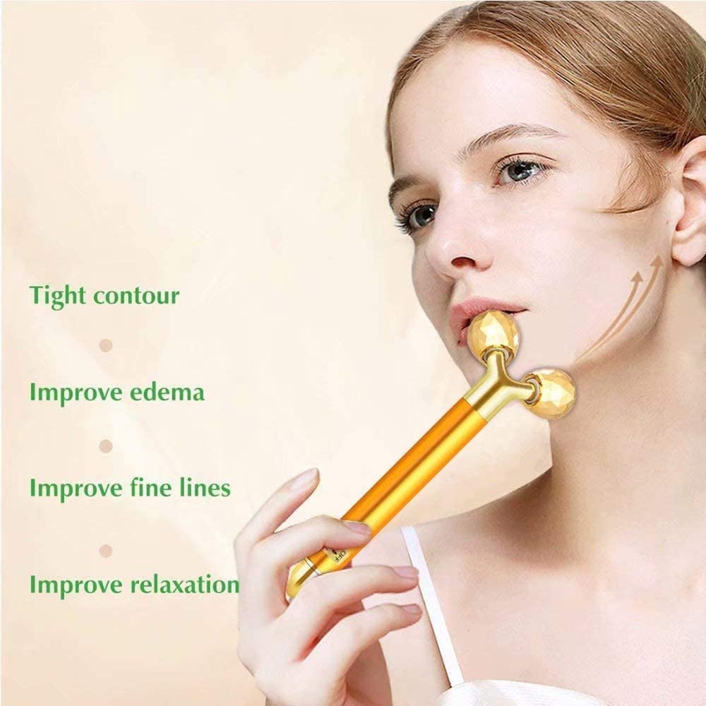 2-in-1 Electric Face Massager Beauty Bar 24k Golden Facial Massager - Image 3