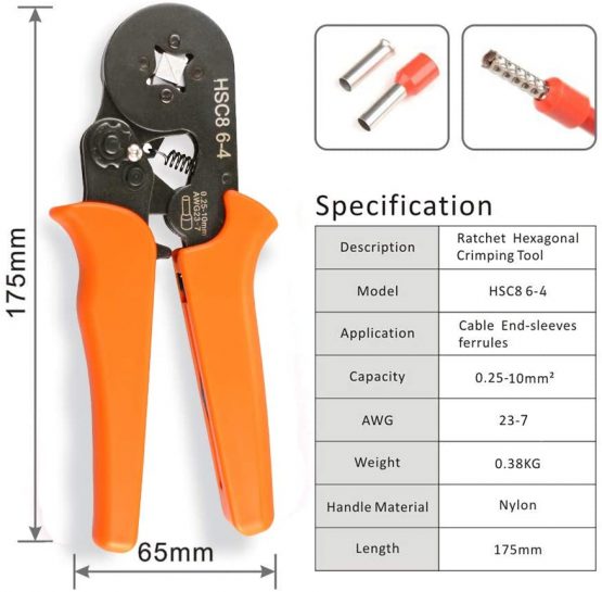 Ferrule Crimping Tool,Dechengbao Crimper Plier Adjustable Crimping Tools Used for 0.25-10mm2 (AWG 23-7) Cable End-Sleeves,Wire Ferrule Crimper - Image 2