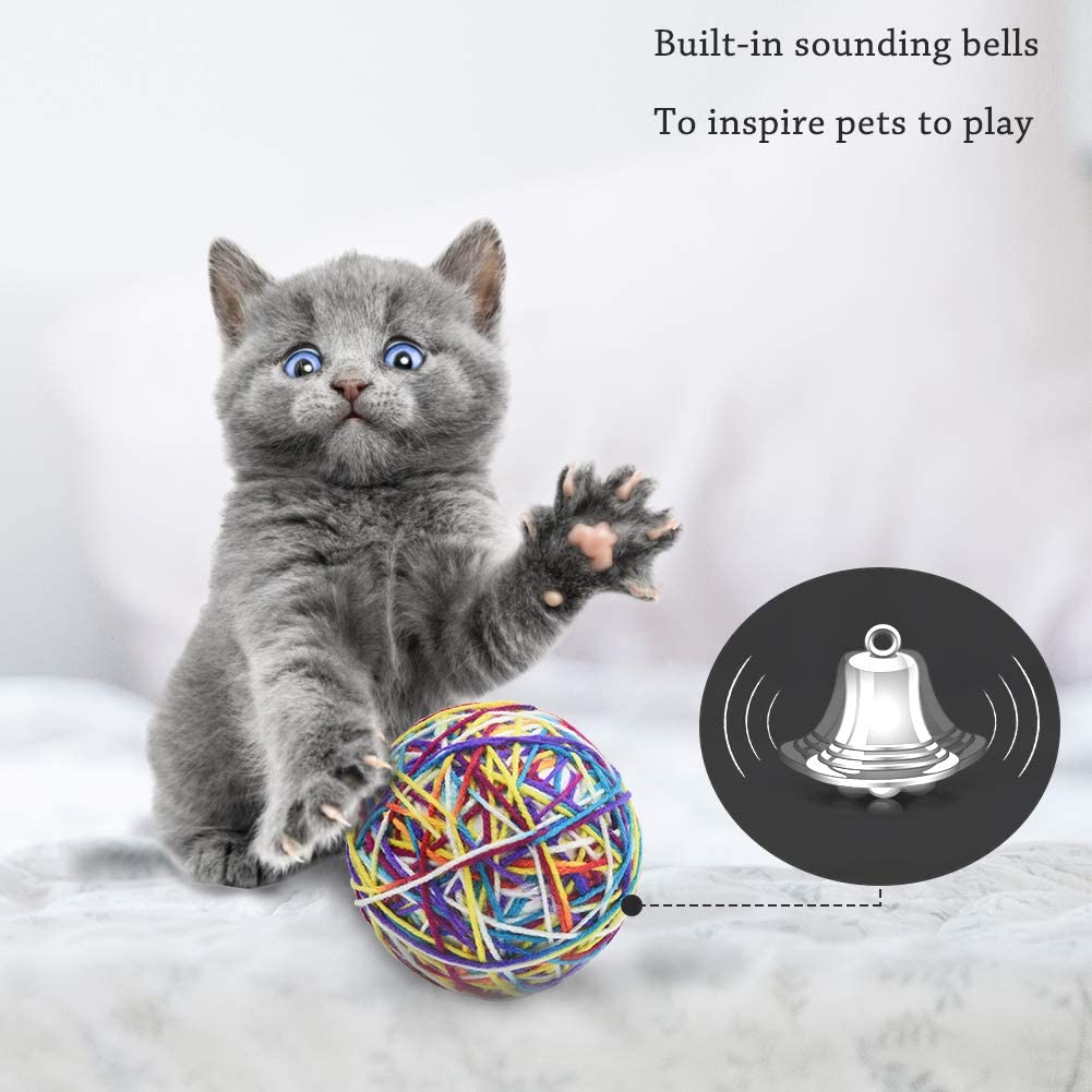 Furpaw Cat Balls Toys, 2 Pcs Colorful Wool String Foam Ball Cat Balls
