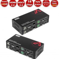 AV Access Professional UHD 4K@60Hz Fiber HDMI 2.0 Extender up to 984ft/300M, 4Kx2K@60/30Hz 1080P@60Hz HDR10 and 3D over OM3 Multi-Mode Optical, 18Gbps, HDCP 2.2, DIP Switch for 2 Way IR/RS 232