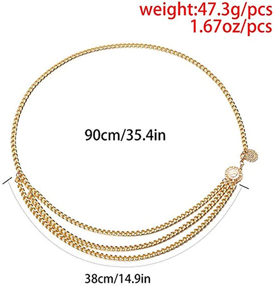 2 Pieces Women Trendy Metal Link Waist Chain Belt,Retro Multi Layer Alloy Body Chain Waistband for Girls,Summer Beach Body Clothing Chain - Image 3