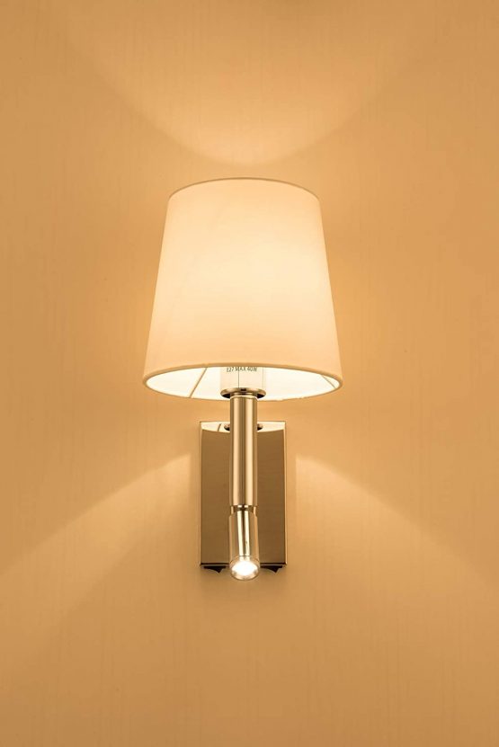 HARPER LIVING 1xE27/ES Up Down Wall Light with Adjustable LED Reading Light, 1 USB Port and 2 On/Off Switches, Polished Chrome Finish, White Fabric Shade (Cylinder Shade) - Image 2