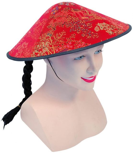 Bristol Novelty BH441 Chinese Coolie Red Fabric and Plait, Unisex-Adult, One Size