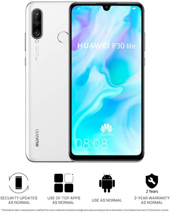 Huawei P30 Lite 128 GB 6.15 Inch FHD+ Dewdrop Display Smartphone with MP AI Ultra-wide Triple Camera, 4 GB RAM, Android 9.0 Sim-Free Mobile Phone, Single SIM, UK Version, White - Image 2