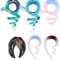 COOEAR 2PC Glass Ear Tapers Plugs 6mm to 10mm Handmade Hanger Gauges Piercing Jewelry Set