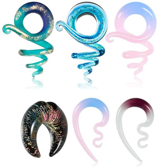 COOEAR 2PC Glass Ear Tapers Plugs 6mm to 10mm Handmade Hanger Gauges Piercing Jewelry Set
