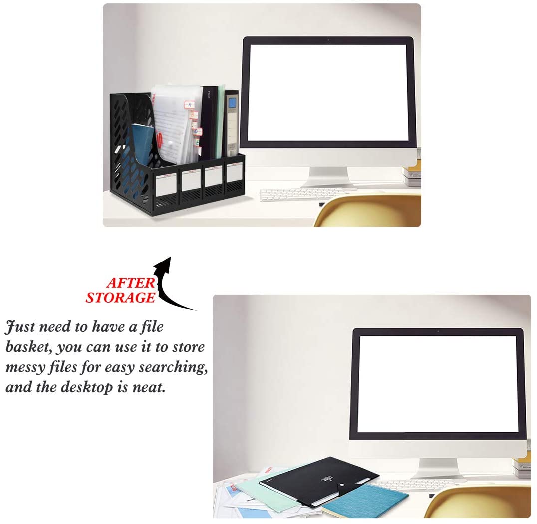 KXF Plastic A4 File Organiser Desktop Office Organizer Documents Magazines Holder Office Desk Storage Kitchen Organiser Rack Dividers 4 Compartments File Frame Cabinet Home School Folder Bookshelf - Image 3