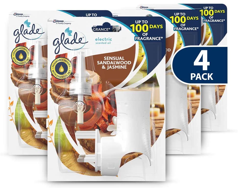 Glade Plug in Air Freshener Holder and Refill, Electric Scented Oil Room Air Freshener, Sandalwood & Jasmine
