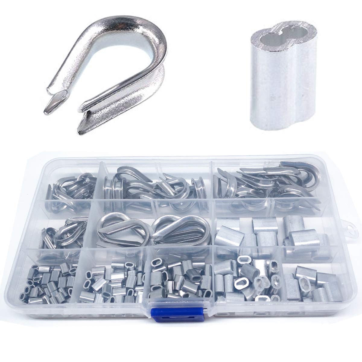 Wire Rope Thimbles Set，QISF 250Pcs 304 Stainless Steel Wire Rope