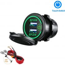 Thlevel Dual USB Charger Socket, Dual 5V/4.2A USB Car Charger Power Outlet with switch for 12V/24V Car, Boats and Marine, Motorcycle, Truck, SUV, UTV (1x USB Socket Green)
