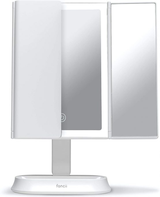Fancii LED Makeup Mirror with 3 Light Settings, Rechargeable Trifold Vanity Mirror with 5x / 7x Magnifications - Dimmable, Ultra Reflective Glass, Touch Sensor, Cosmetic Stand (Zora) - Image 2
