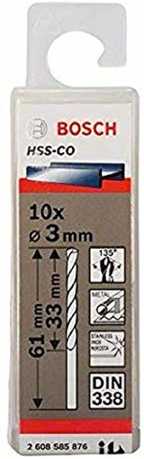 Bosch 10x PRO Stainless Steel HSS-Co Twist Drill Bit (for Steel Stainless steel, diameter 3,00 mm