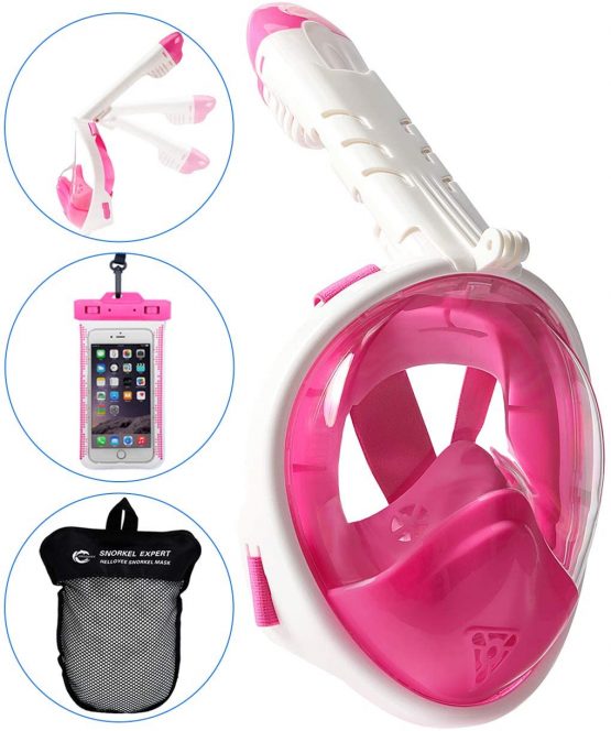 HELLOYEE Kids Folding Snorkel Mask Blue Hippo Panoramic View Foldable Snorkeling Mask Free Breathing Anti-Fog Anti-Leak Design