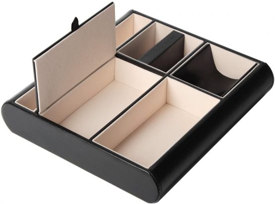 JackCubeDesign Valet Tray Leather Multi Catch all Storage Box Men’s Dresser Desk Organiser Jewellery Accessories Night Stand for Keys, Phone, Wallet, Coin, Jewellery(Black) – :MK318A - Image 2