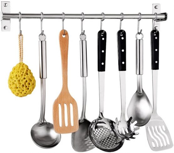 Kitchen Hanger Storage Hooks, Stainless Steel Space Saver ​Kitchen Utensil Rack, Wall Mounted Hanger Rack Rail Organize 6/8 Removable Hooks for Kitchen Bathrooms Hotel(6 Hooks) - Image 4