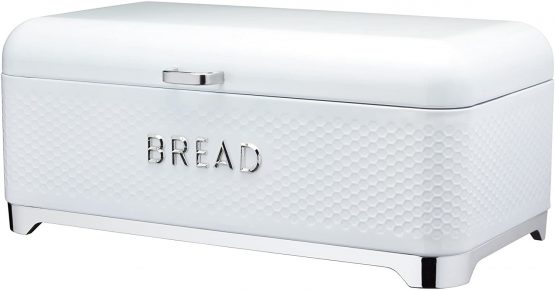 KitchenCraft Lovello LOVBBWHT Textured Bread Bin, 42 x 22 x 18 cm, White