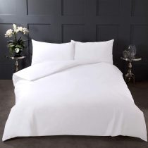 Highams 100% Pure Cotton Duvet Cover with Pillow Case Plain Dye Bedding Set - White, Single