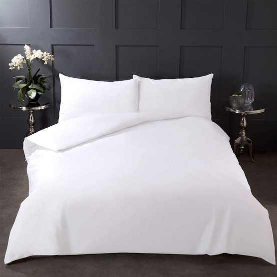 Highams 100% Pure Cotton Duvet Cover with Pillow Case Plain Dye Bedding Set - White, Single