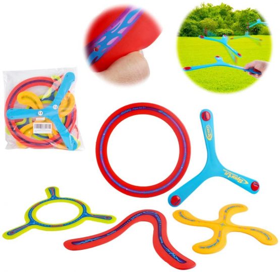 deAO 5 Piece Colourful All Style Returning Boomerang Sports Game Toy for Beginners and Young Throwers