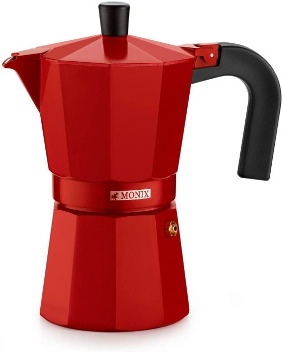 Monix Fresa Aluminium 3 Cups Coffee Maker, Red.