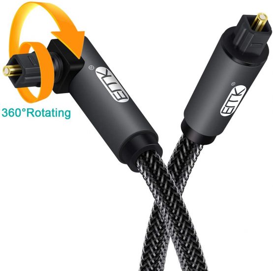 2M Optical Cable, EMK 90 Degree Swivel Adjustable TOSLINK Optical Audio Cable for Blu-Ray Player, Soundbar, HDTV, PS3/PS4, Xbox and More (2M, Black) - Image 4