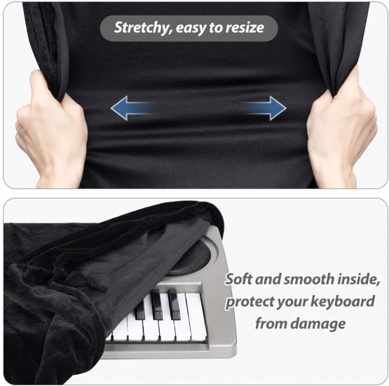 Piano Keyboard Cover, Stretchable Velvet Dust Cover with Adjustable Elastic Cord and Locking Clasp for 76 Keys Electronic Keyboard, Digital Piano, Yamaha, Casio, Roland, Consoles and more(Black) - Image 4