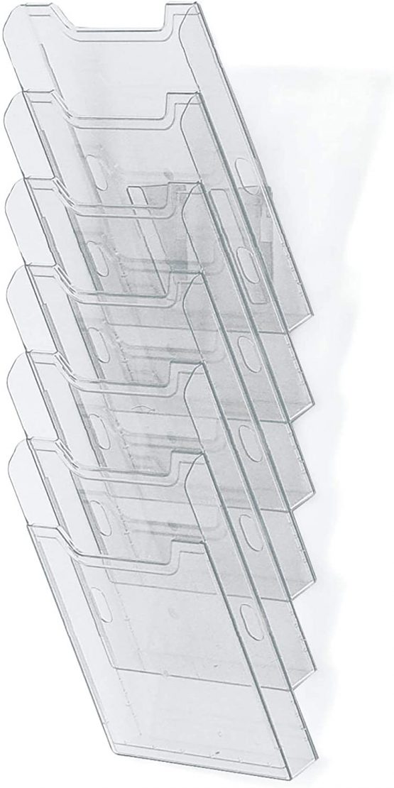 Exacompta Wall Literature Holder, 155x239x665mm, A4 Vertical, 6 Compartments - Clear