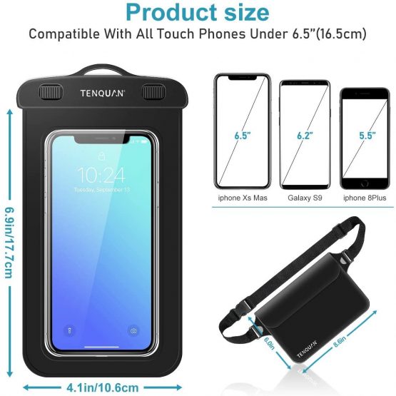 TENQUAN 2 Waterproof Cellphone Dry Bag Case & 1 Waterproof Pouch Dry Bag Case Waist Strap with Waist/Shoulder Strap Pack, Black (2 Case + 1 Pouch) - Image 3