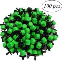 Kalolary 100Pcs 1/4Inch Adjustable Micro Drip Irrigation System Watering Sprinklers Anti-Clogging Emitter Dripper Green Garden Supplies