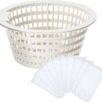 Replacement Skimmer Basket Strainer Basket Small Standard Size with 10 Pool Skimmer Socks, Durable Elastic Nylon Fabric Filters of Swimming Pools, Pool Supplies Skimmers (Without Handle)