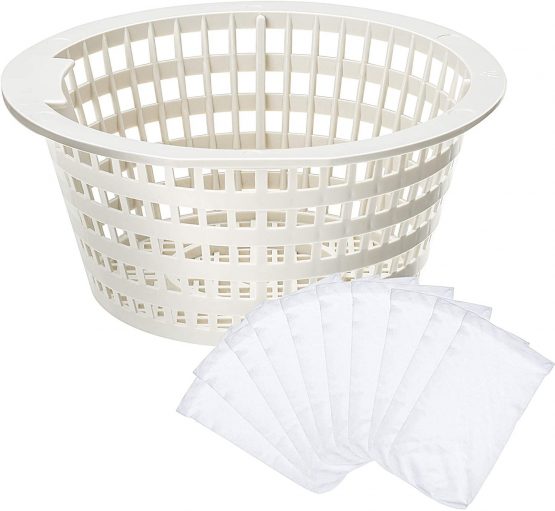 Replacement Skimmer Basket Strainer Basket Small Standard Size with 10 Pool Skimmer Socks, Durable Elastic Nylon Fabric Filters of Swimming Pools, Pool Supplies Skimmers (Without Handle)