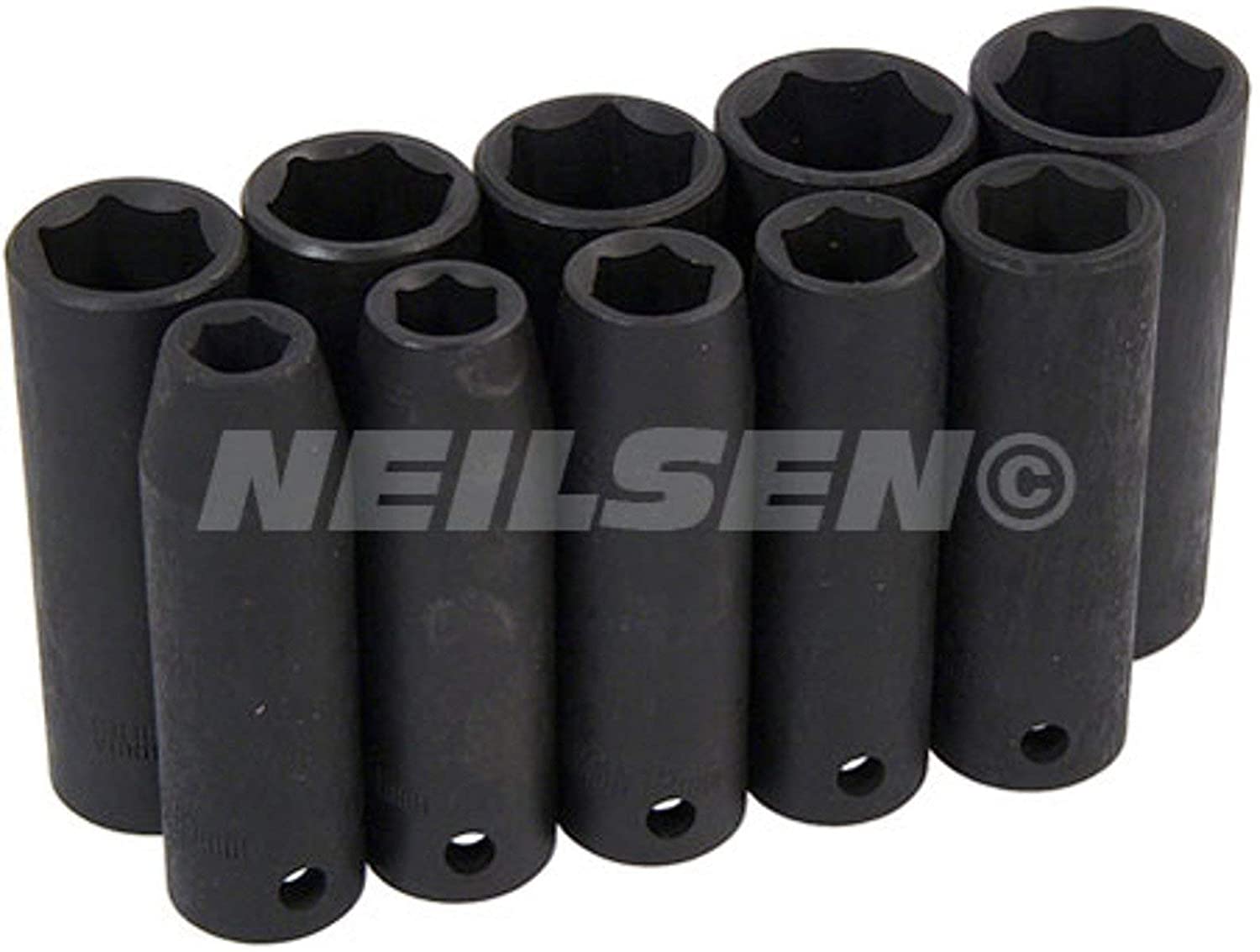 Neilsen CT0814 10pc 1/2in DR Deep Impact Socket Set Metric 10-24mm Chrome Vanadium, Silver