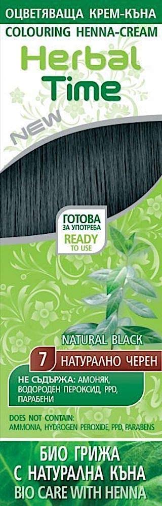 Herbal Time Henna Natural Cream Color Natural Black Nº 7, Natural Black 7, 75 ml (Pack of 1)