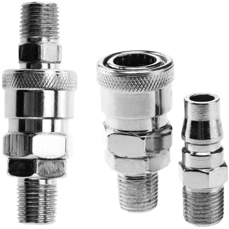 4 pc 1/4" BSP Air Line Hose Fittings Quick Release Coupler Bayonet Connectors Male Female, Silver, 1/4 inch - Image 2