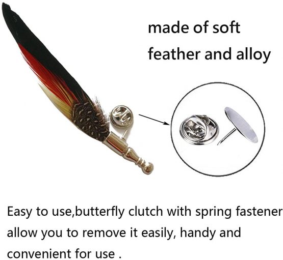 Funny Show Men's Colorful Feather Handmade Lapel Pin Boutonniere for Suit(Pack of 6), M, Multi Color - Image 3
